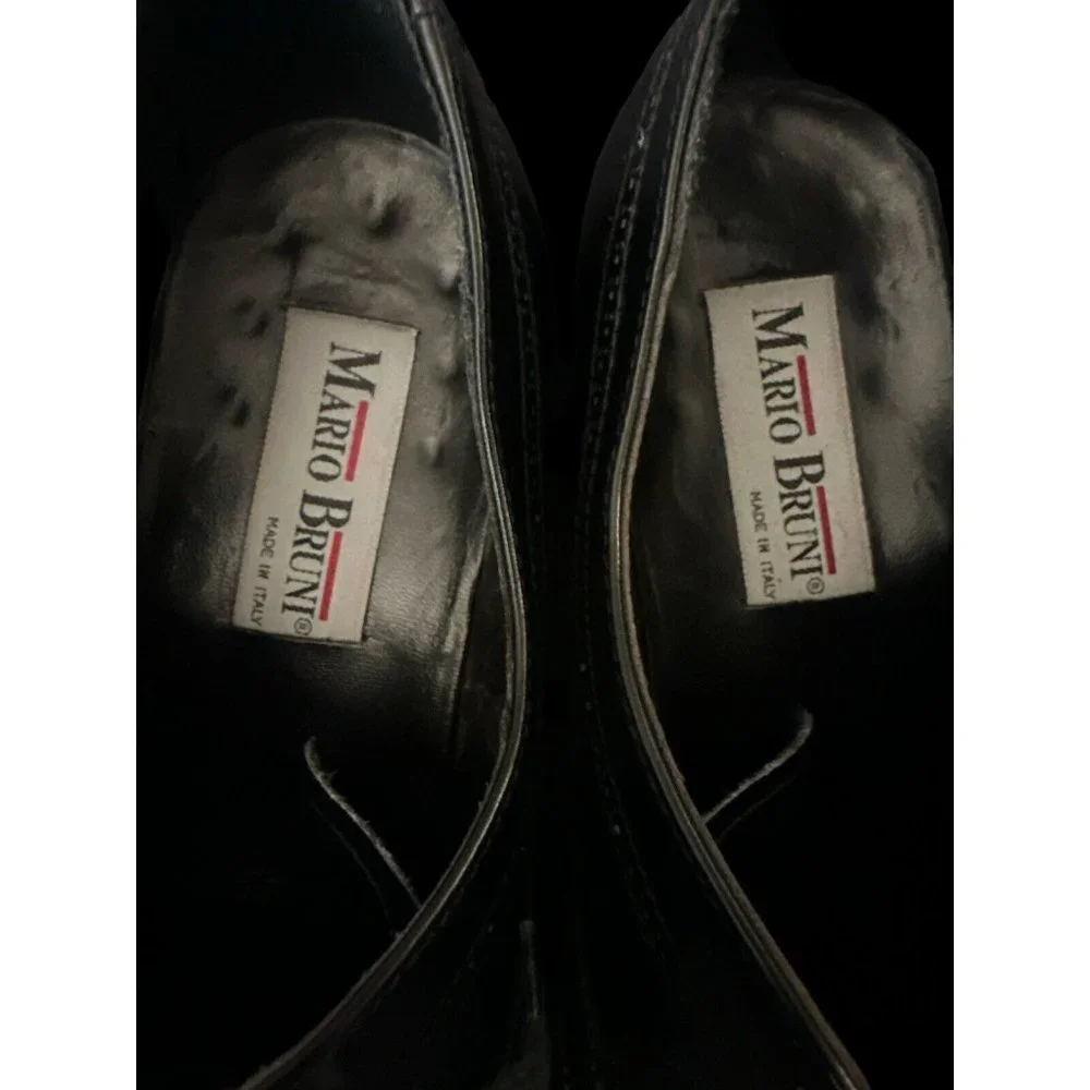 Mario Bruni Black Lace Wingtip Shoe Mens Size 10M Made In ‎ Italy Very Good